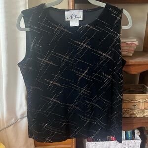 N Touch Women's Black Velvet Sleeveless Tank with Metallic Crosshatch